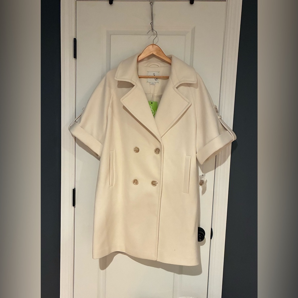 Sam Edelman Cream Double-Breasted Cape Coat. Size Large